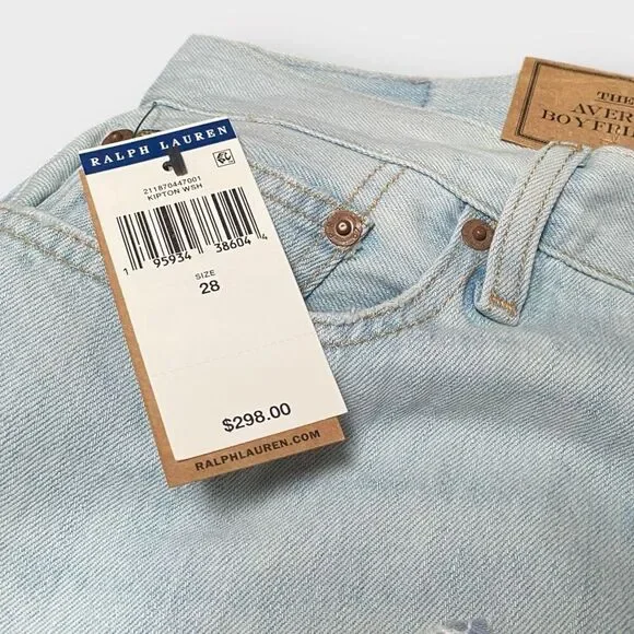 Polo Ralph Lauren Kipton Wash Patchwork Avery Boyfriend Jeans Womens size 28 New